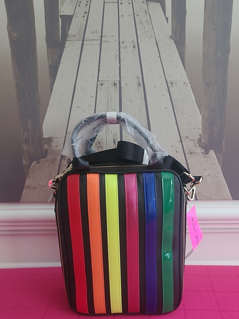 Betsey Johnson Rainbow Stripe Lunch Bag NWT